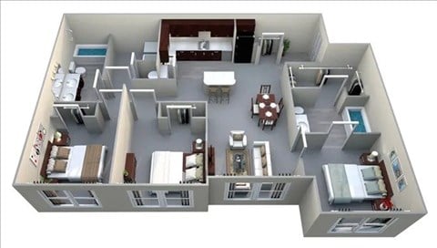 Floor plan for 3 beds, 2 baths, 1141 sqft